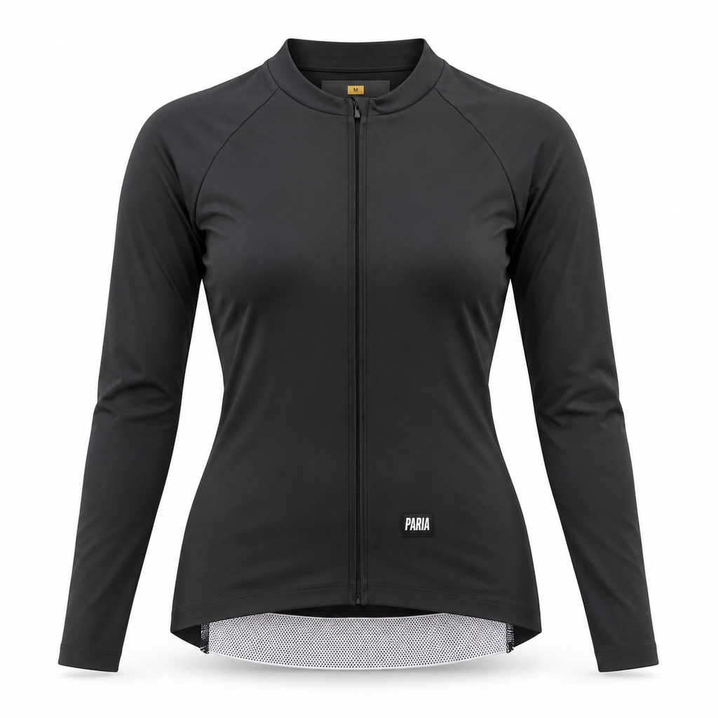 A black long-sleeve athletic zip-up jacket with a stand collar, shown on a white background. The brand name 'PARA' is printed in white near the bottom hem.