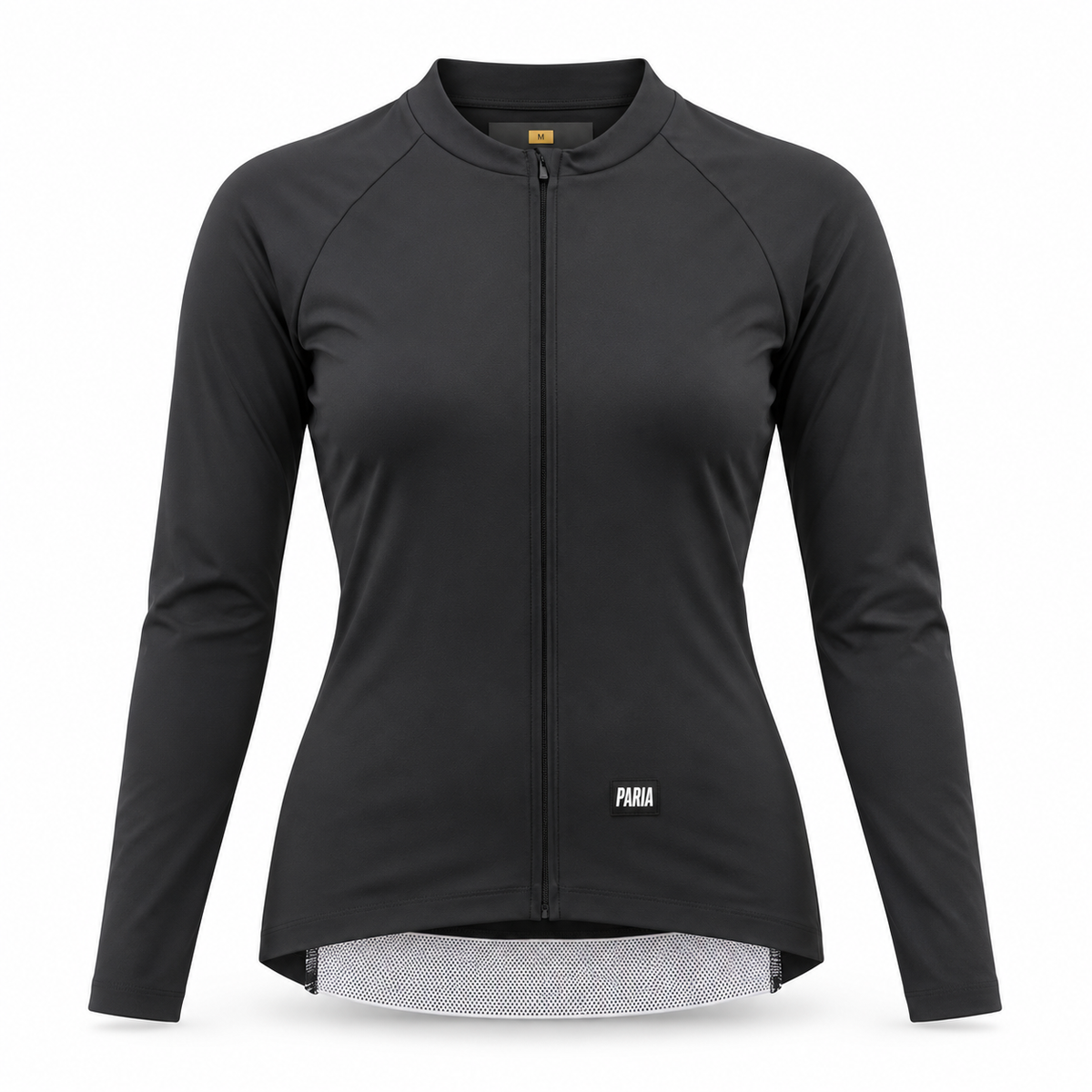 A black long-sleeve athletic zip-up jacket with a stand collar, shown on a white background. The brand name 'PARA' is printed in white near the bottom hem.