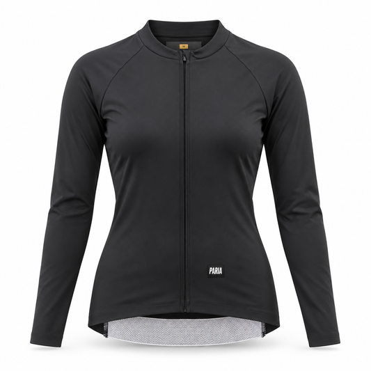 A black long-sleeve athletic zip-up jacket with a stand collar, shown on a white background. The brand name 'PARA' is printed in white near the bottom hem.