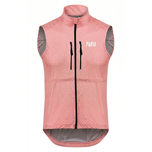 A light pink cycling gilet featuring two zipped pockets
