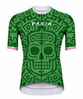 Green cycling jersey with skull design and 'Faria' branding on a white background