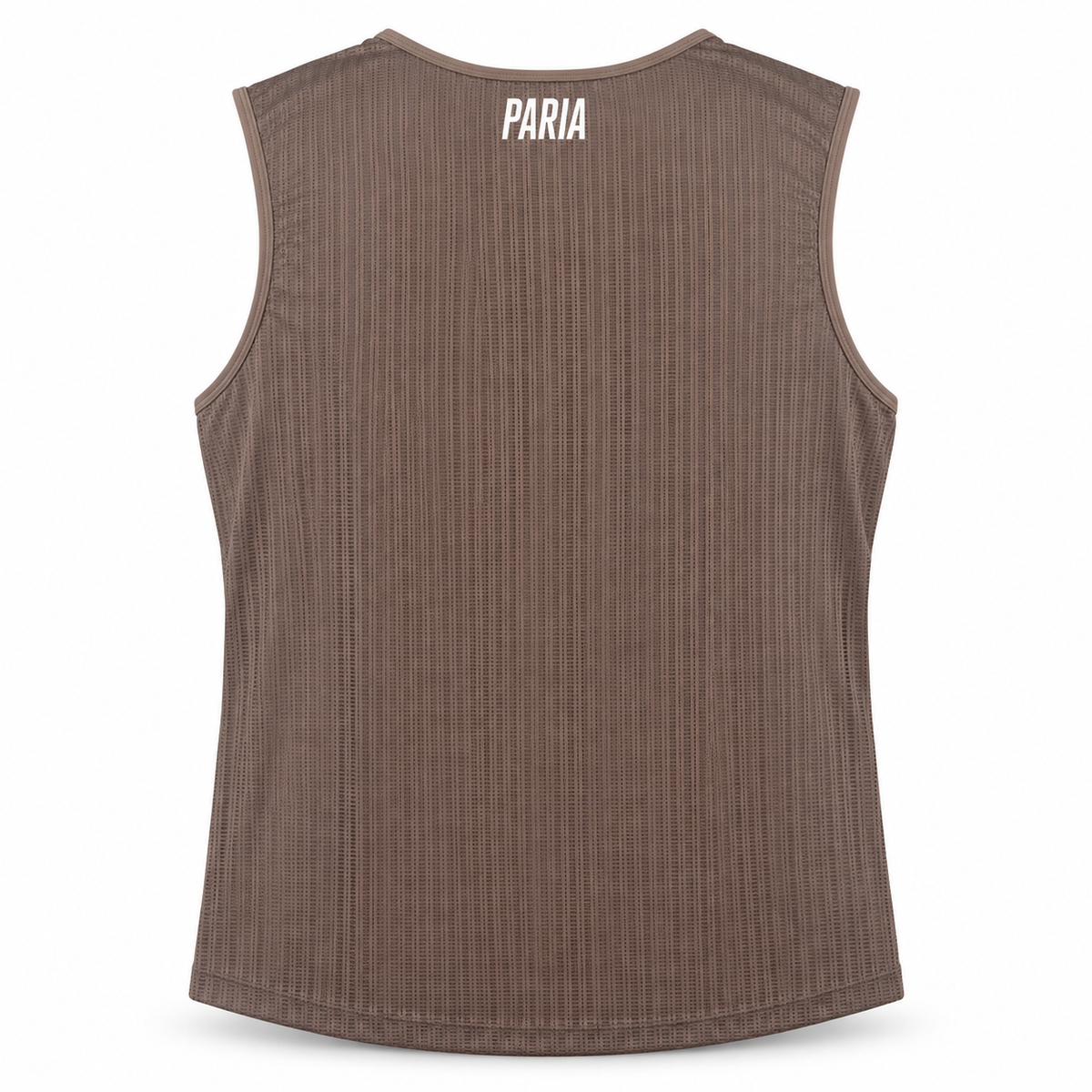 A sleeveless ribbed tank top in dark brown, 