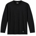 A black long-sleeve crewneck t-shirt with 'PARIA' printed in white on the inner neck label and near the bottom left hem, shown against a plain white background.