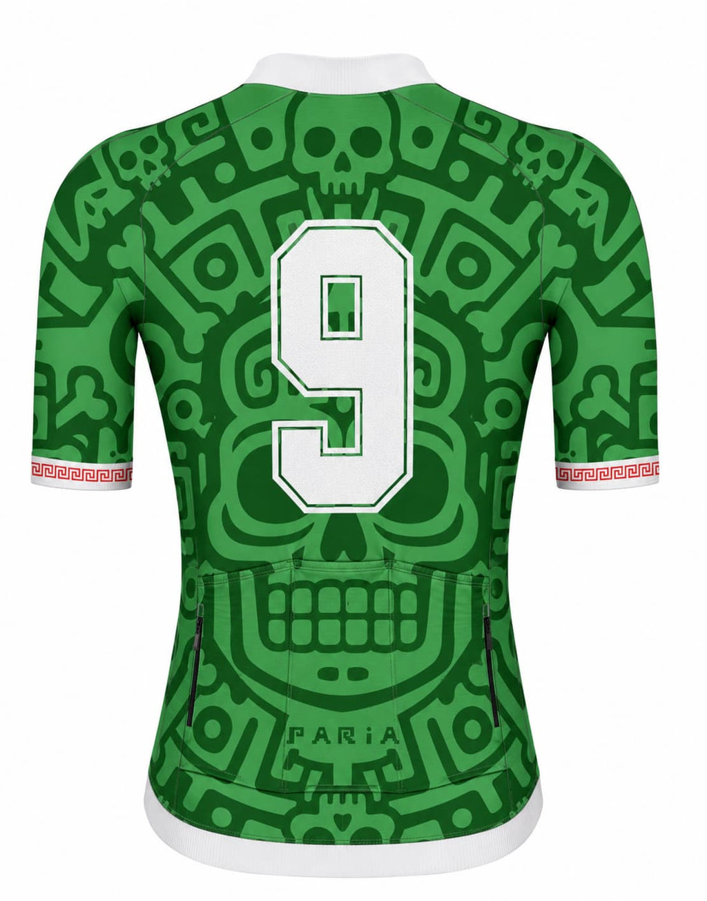 Green sports jersey with number 9 and skull design on a white background