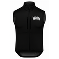Black vest with a white logo on a white background