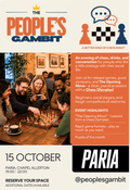 Poster advertising chess event at PARIA coffee shop
