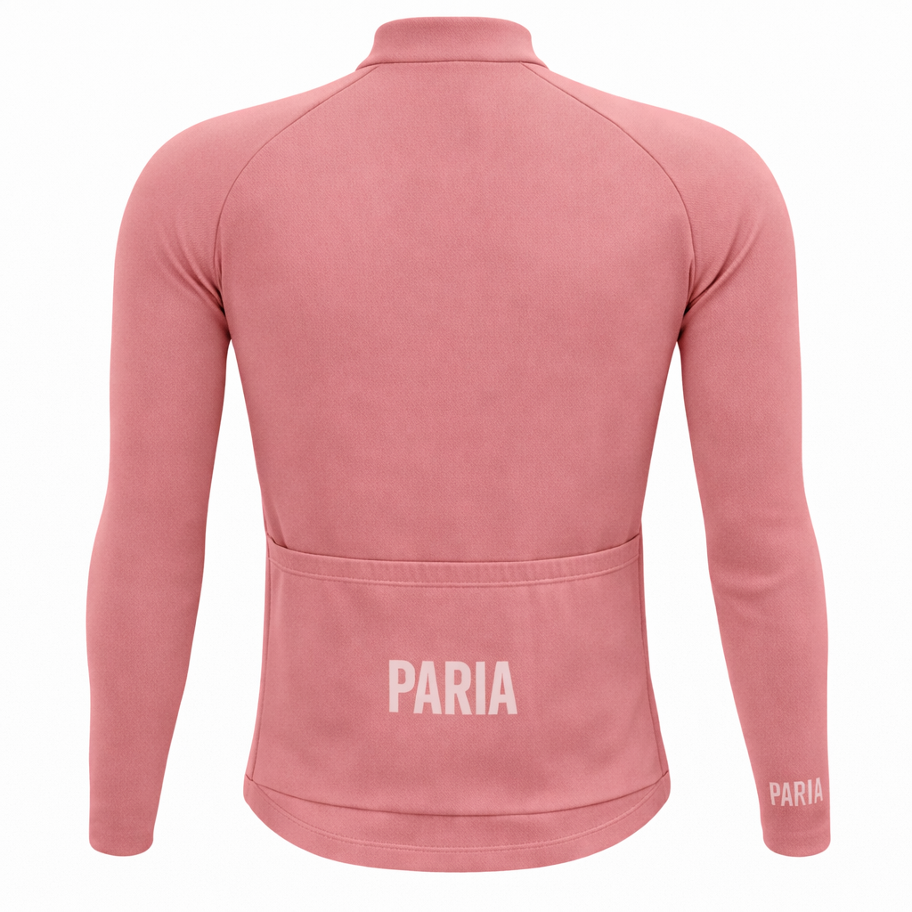 Pink cycling jersey  with 'PARIA' branding on a white background