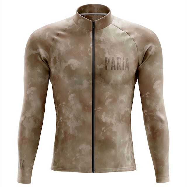 Camouflage long-sleeve shirt with 'PARIA' branding on a white background