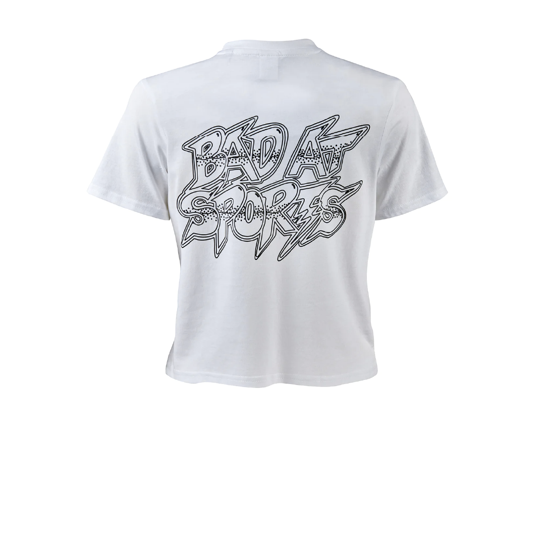 White Bad at Sports Cropped T-Shirt