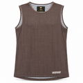 A sleeveless ribbed tank top in dark brown, featuring a white 'UNORDINARY' logo on the bottom right hem and a black neck label with yellow branding.