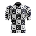 [design:Smiley Sad Aero] Front view. A short sleeve cycling jersey featuring an illustration in black and white colors.