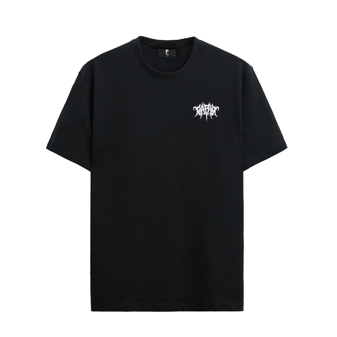 Black T-shirt with distressed paria logo