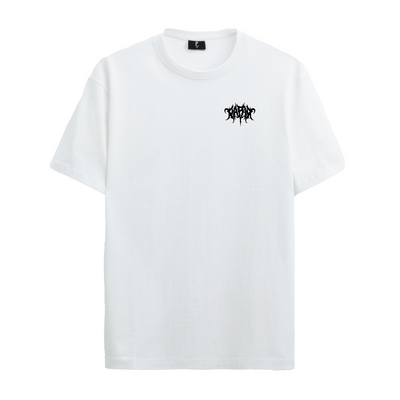 White heavyweight cotton t-shirt with death-inspired rear graphic – Rim Reaper by PARIA