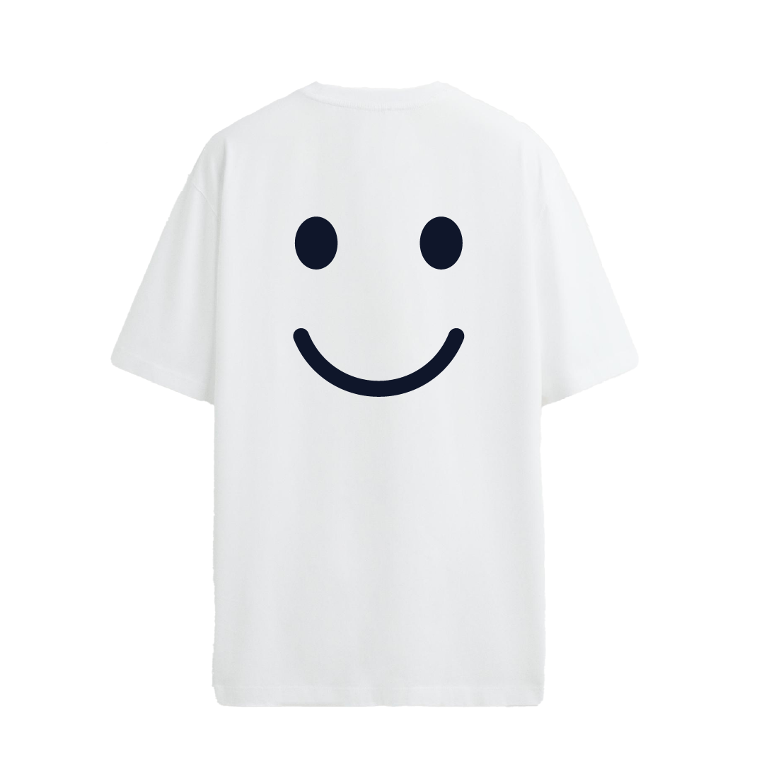 White T-shirt with smile face on back 