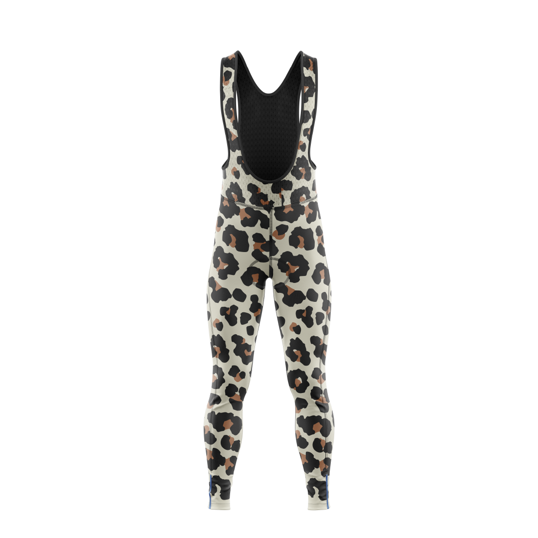 Leopard Print Women's Cargo Winter Cycling Bib Tights