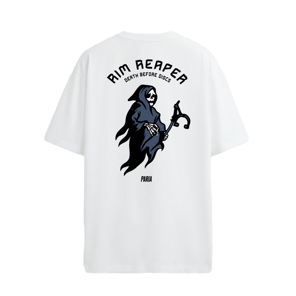 Back view of PARIA Rim Reaper T-shirt featuring grim reaper graphic and "Rim Reaper" text
