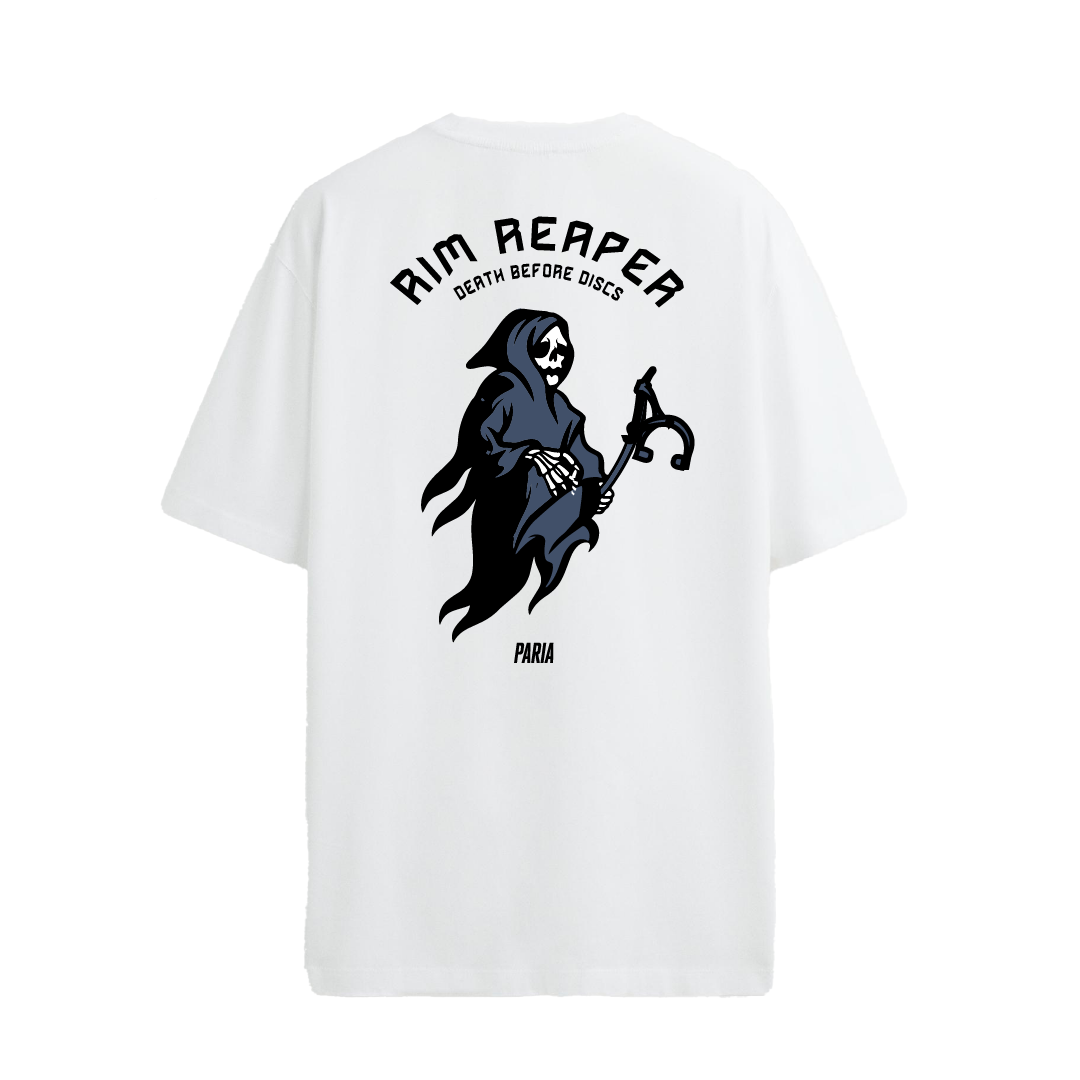 Back view of PARIA Rim Reaper T-shirt featuring grim reaper graphic and "Rim Reaper" text
