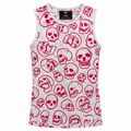 A sleeveless white tank top with an all-over red skull print, featuring a crew neck and a visible PUMA brand label at the collar.