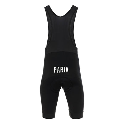 Back of black Paria cycling bib shorts